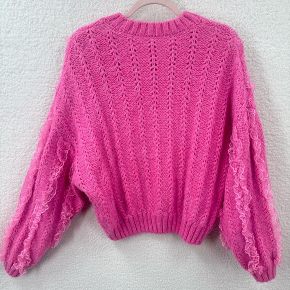 Zara Pink Knit Ruffle Sweater Size M - Picture 2 of 9
